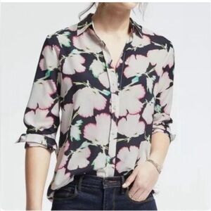 Banana Republic Floral Button Down Shirt - Blue, White, Pink, Green